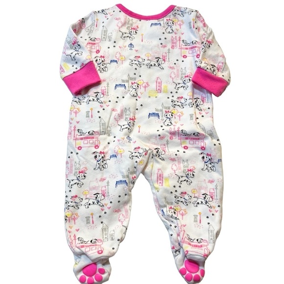 Disney Baby Store White Pink 101 Dalmatians Dog Baby Girls Snap Footie - Picture 4 of 4